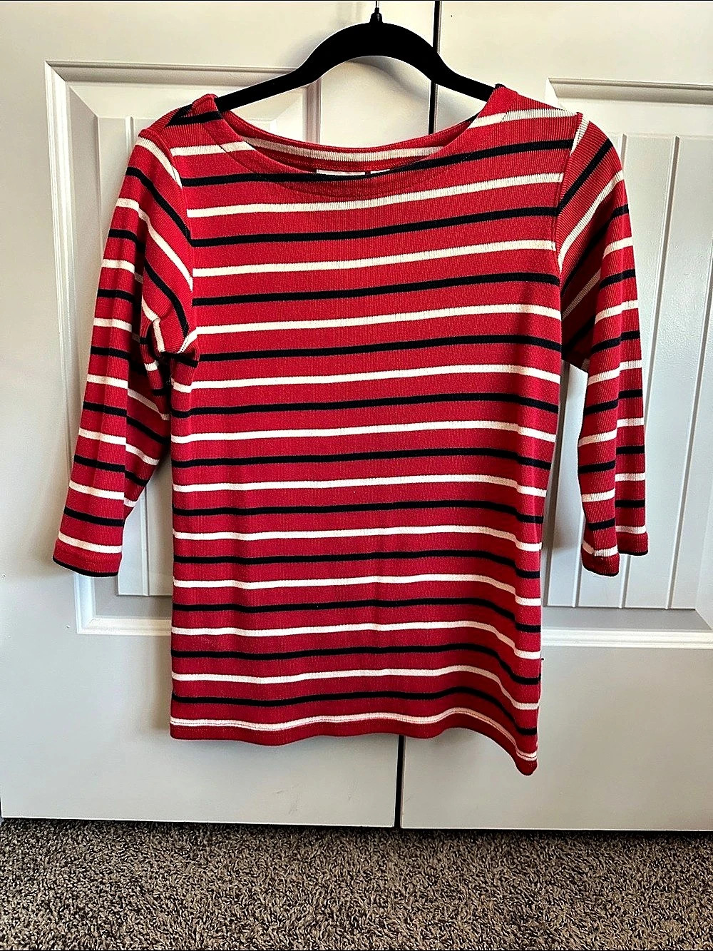 L.L.Bean Striped Long Sleeve Tee in Red & White Size Small Like New
